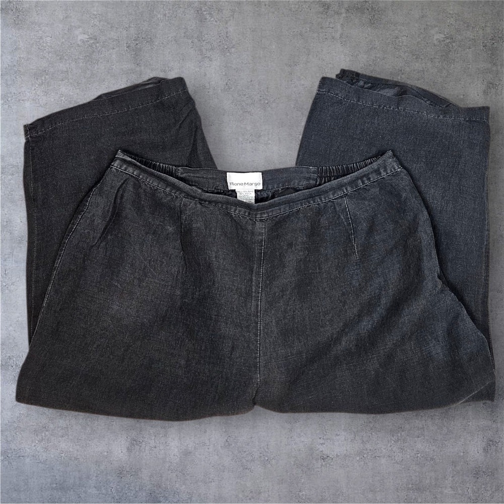 Rene Margo Linen Blend‎ Wide Leg Capri Pants Lagenlook Black Size Large S40